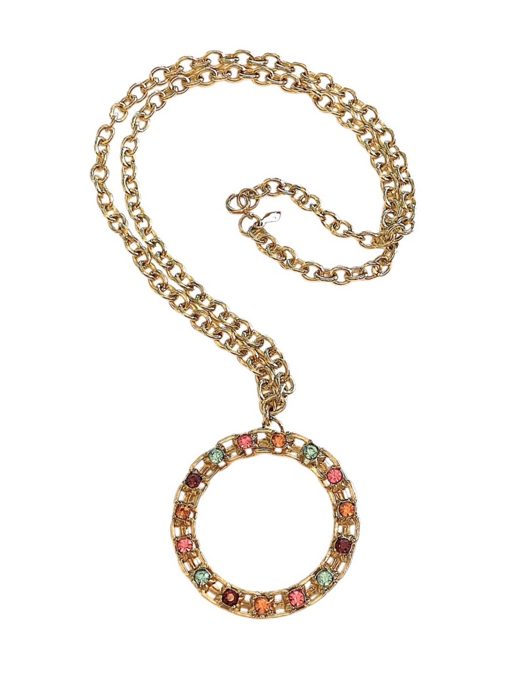 SARAH COVENTRY Vintage Colorful Rhinestone Necklace Gold